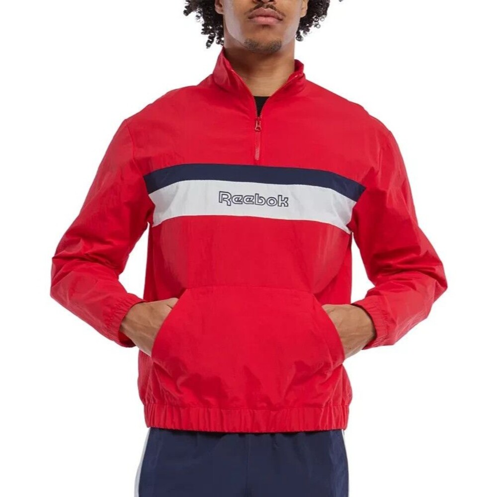 Reebok Men's Retro Colorblocked Quarter-Zip Popover Pullover Sweatshirt Red M